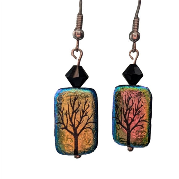 Handmade Jewelry - Handmade Czech Glass Tree Earrings – Iridescent